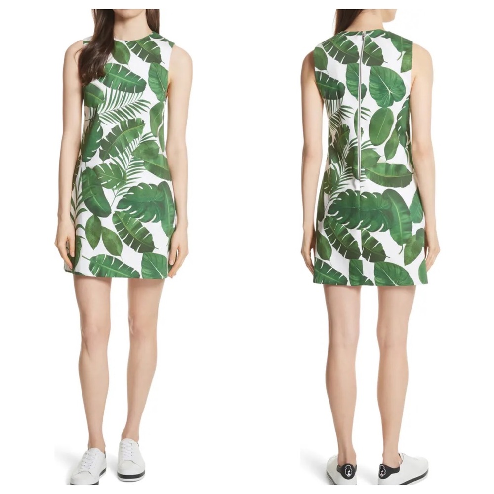 Alice + Olivia White Mini Dress with Green Leaf Print